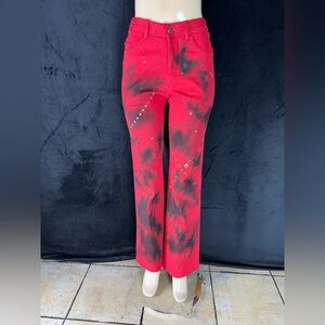 Red and Black Tie-Dye Pants by Mandalay